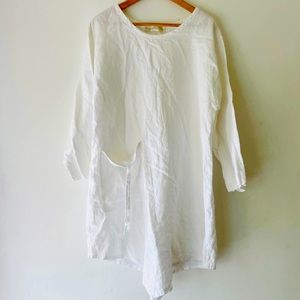 WHITE 100% LINNEN BONNIE HARRIS MIDI Dress / Long Shirt - long sleeve  -